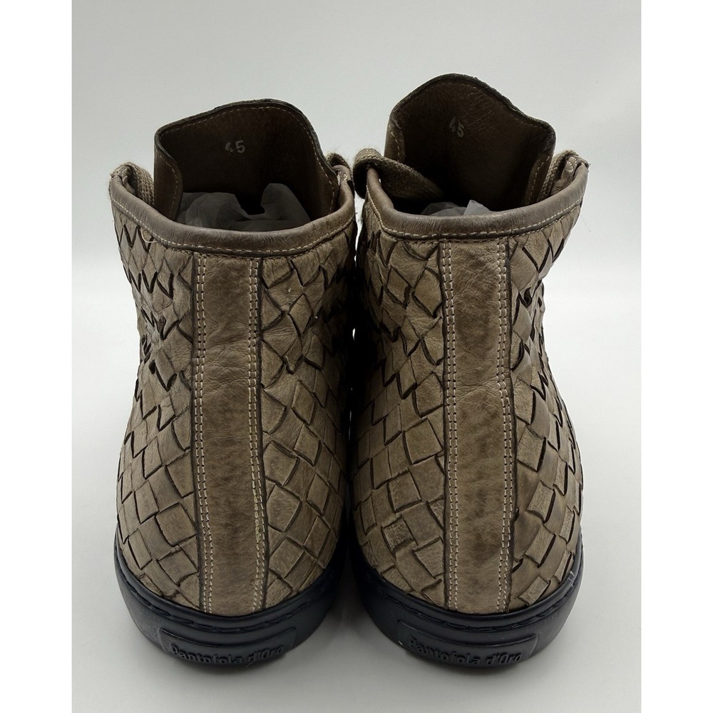 Pantofola d'Oro 12US 45EU Brown-Grey Woven Leather High Top Sneaker Boot Italian - Picture 3 of 10